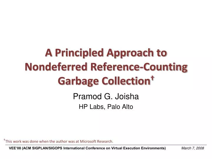 a principled approach to nondeferred reference counting garbage collection