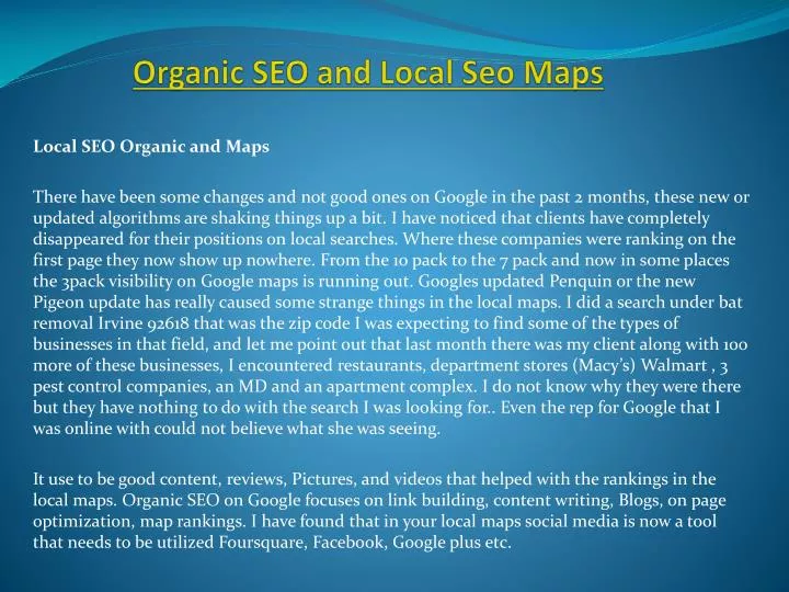 organic seo and local seo maps