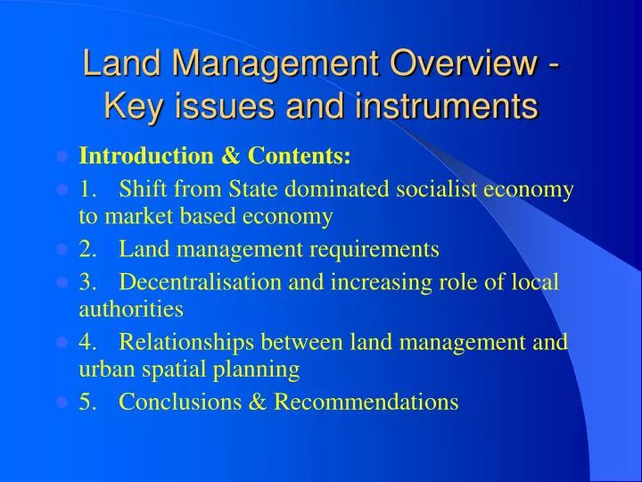 land management overview key issues and instruments