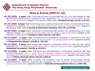 Department of Applied Physics The Hong Kong Polytechnic University