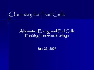 Chemistry for Fuel Cells