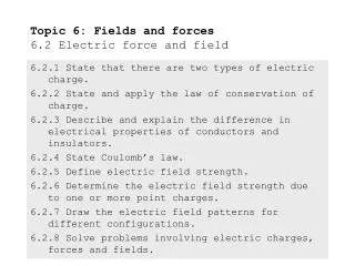 Topic 6: Fields and forces 6.2 Electric force and field