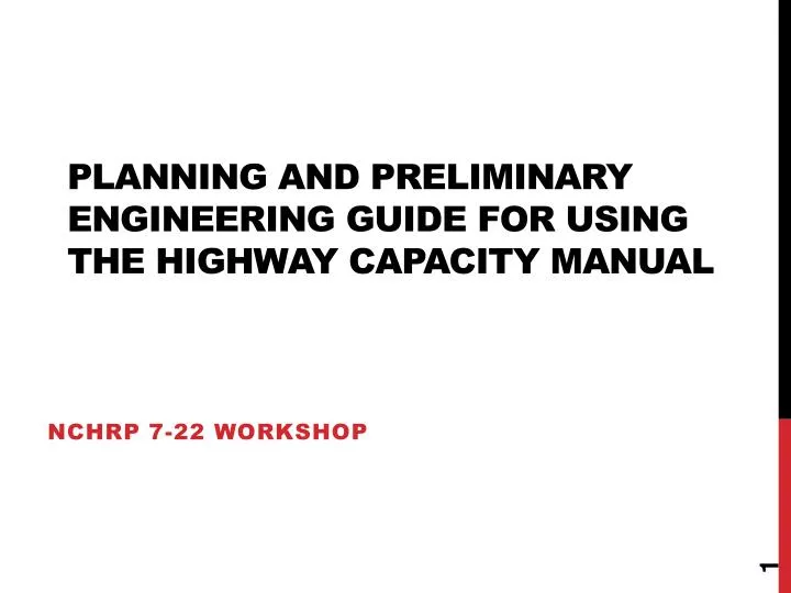 planning and preliminary engineering guide for using the highway capacity manual