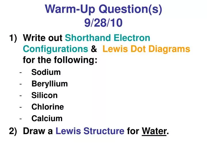 warm up question s 9 28 10
