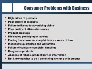 Consumer Problems with Business