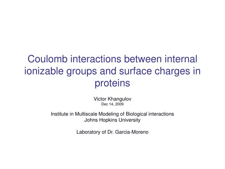 coulomb interactions between internal ionizable groups and surface charges in proteins
