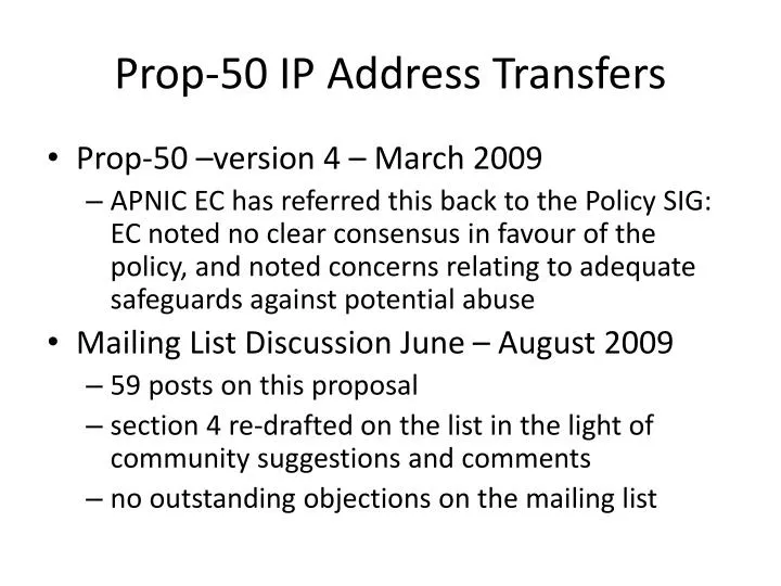 prop 50 ip address transfers