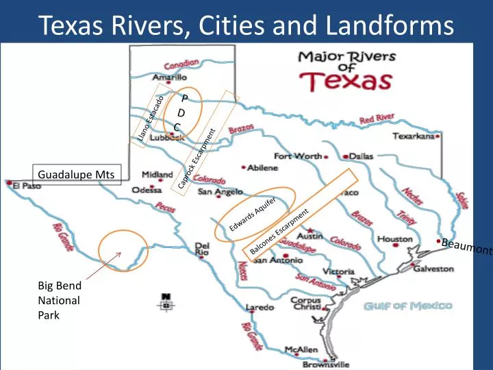 texas rivers cities and landforms
