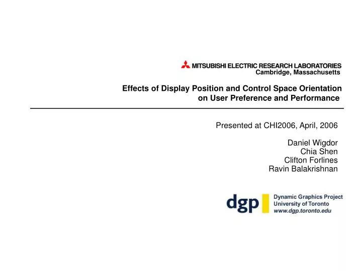 effects of display position and control space orientation on user preference and performance