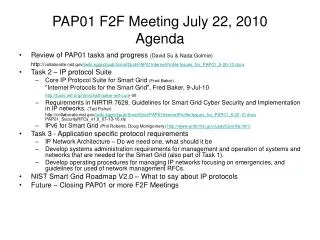 PAP01 F2F Meeting July 22, 2010 Agenda