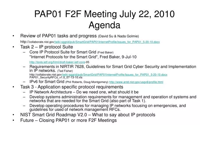 pap01 f2f meeting july 22 2010 agenda