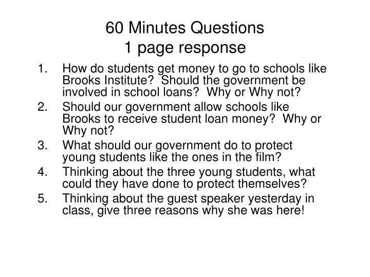 60 minutes questions 1 page response