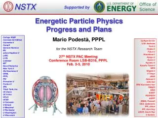 Energetic Particle Physics Progress and Plans