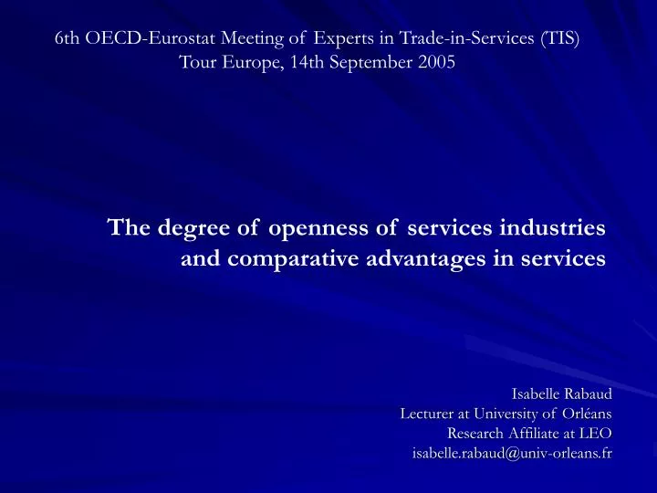 6th oecd eurostat meeting of experts in trade in services tis tour europe 14th september 2005