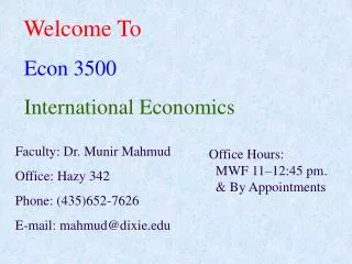 Welcome To Econ 3500 International Economics