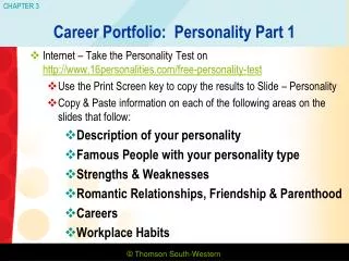 Career Portfolio: Personality Part 1