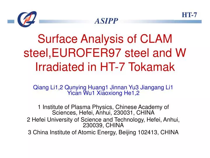 surface analysis of clam steel eurofer97 steel and w irradiated in ht 7 tokamak