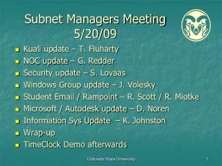 Subnet Managers Meeting 5/20/09