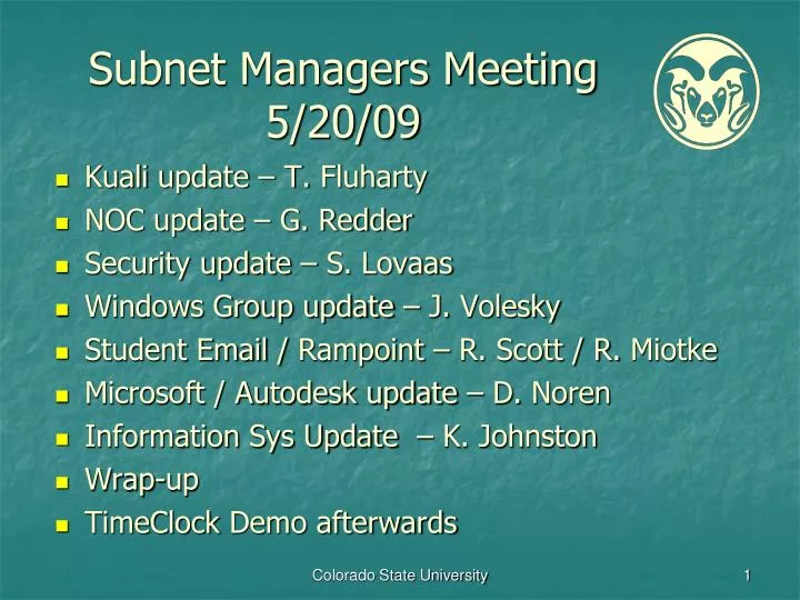 subnet managers meeting 5 20 09