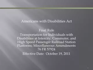 Americans with Disabilities Act Final Rule