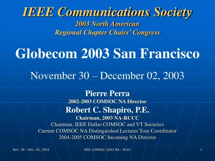 ieee communications society 2003 north american regional chapter chairs congress