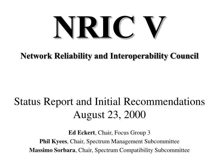 status report and initial recommendations august 23 2000