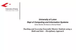 University of Luton Dept of Computing and Information Systems
