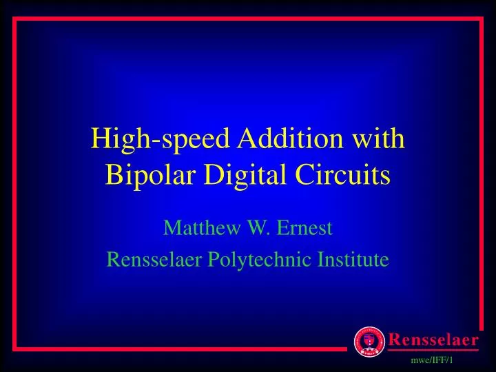 high speed addition with bipolar digital circuits