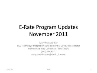 E-Rate Program Updates November 2011