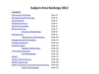 Subject Area Rankings 2011