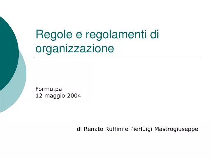 regole e regolamenti di organizzazione