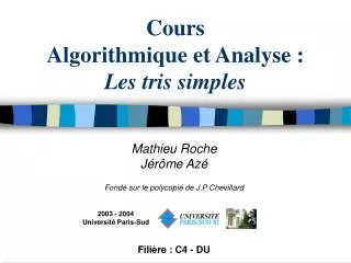 cours algorithmique et analyse les tris simples
