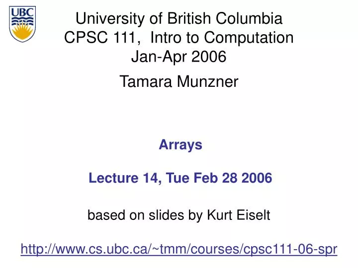 arrays lecture 14 tue feb 28 2006