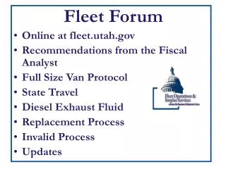 Fleet Forum Online at fleet.utah Recommendations from the Fiscal Analyst