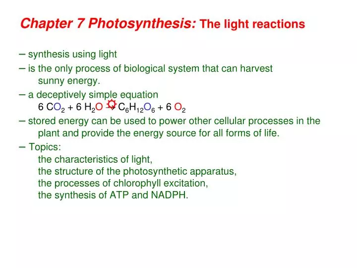 chapter 7 photosynthesis the light reactions
