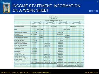 income statement information on a work sheet