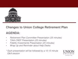 Changes to Union College Retirement Plan AGENDA: