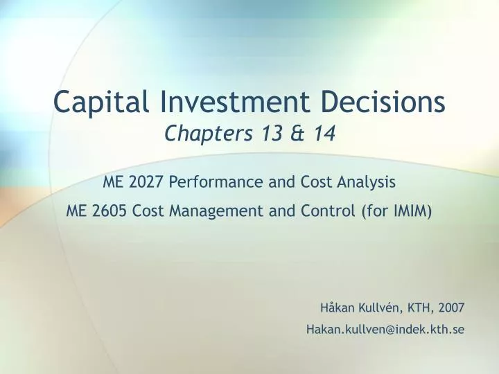 capital investment decisions chapters 13 14