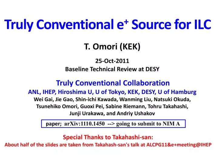 truly conventional e source for ilc