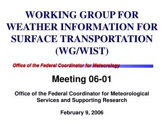 WORKING GROUP FOR WEATHER INFORMATION FOR SURFACE TRANSPORTATION (WG/WIST)