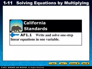 AF1.1 Write and solve one-step linear equations in one variable.