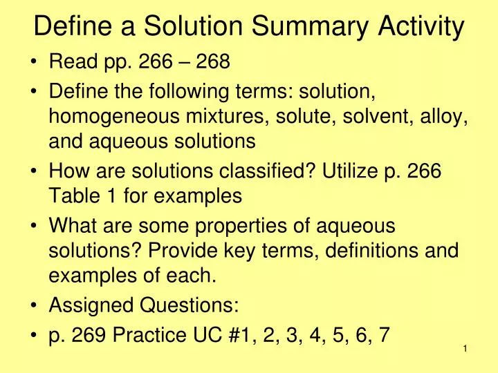 define a solution summary activity