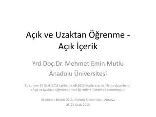 a k ve uzaktan renme a k erik