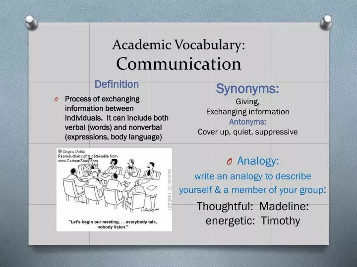 academic vocabulary communication