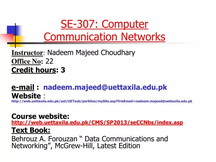 se 307 computer communication networks
