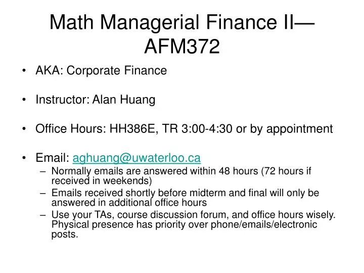 math managerial finance ii afm372