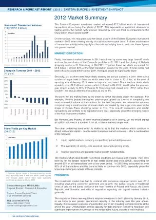 RESEARCH &amp; FORECAST REPORT | 2013 | EASTERN EUROPE | INVESTMENT SNAPSHOT