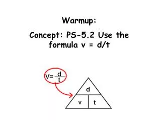 Warmup: Concept: PS-5.2 Use the formula v = d/t