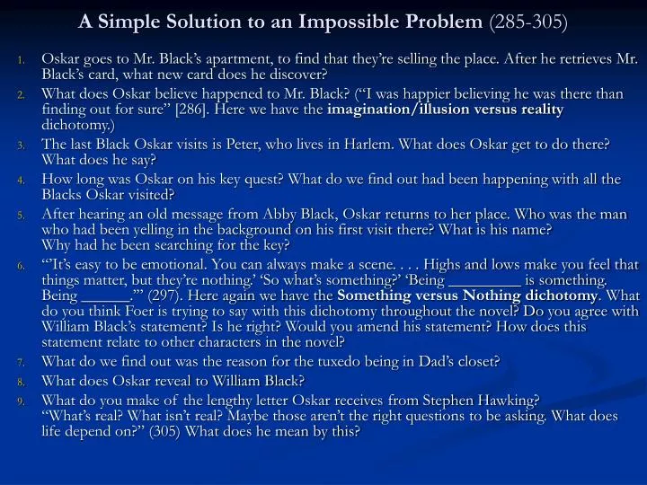 a simple solution to an impossible problem 285 305