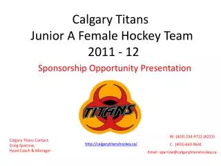 Calgary Titans Junior A Female Hockey Team 2011 - 12